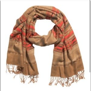 BEAUTIFUL camel and orange/red patterned scarf